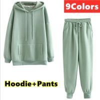 COD DSFGERRTYTRRE 2Pcs/Set Autumn Winter New Women Men Thick Loose Pullover Hooded Top Casual Pants Suit