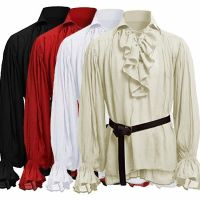 Medieval Renaissance Pirate 18th Century Duke Men Shirt Long Sleeve T-Shirt Masquerade Carnival Party Cosplay