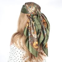 【CC】✇  Silk Scarf Woman Headband Birthday Headscarf Foulard Marque Bandana Hair Band Accessories 90x90cm Hoofddoek