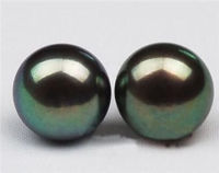 Hot sale new Style Beautiful !! 10-11mm Tahitian Black Natural Pearl Earring AAA Grade