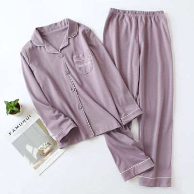 Couples Cotton Pajamas Set for Autumn and Winter Long Sleeve Long Trousers Multi Colors Pajamas for Women and Men Homewear Suit