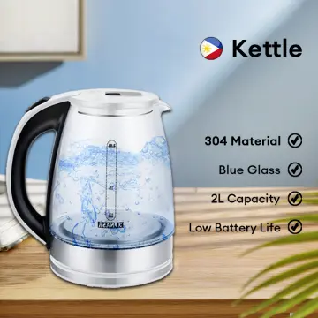 2.2l Bpa-free Electric Glass Kettle Cordless Base, Blue Led