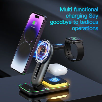 QQYIFF A-8 Mobile phone/watch/earphone/4-in-1 wireless charger 18W  Phone Holder Wireless Charger Mount For Samsung iPhone Xiaomi vivo oppoAir Vent Holder For Phone 4.7-7.5 inches Small Night Light Wireless Charger