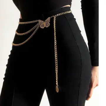 Women Retro Metal Waist Chain Belt Dress Waistband Body Chain Belts Fashion  Gold