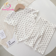 SunnyLady 2pcs Girls Pajamas Suit Cute Polka Dot Print Round Neck Short