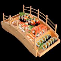 Japanese wooden wood Cuisine Sushi Bridge Boats Pine Creative Sushi Sashimi plate Platter Sushi Tableware Decoration Ornament