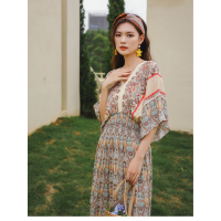 ชุดสตรีไทยโบฮีเมียนสไตล์แห่งชาติ Slim Retro Long Dress Beach Holiday Dress