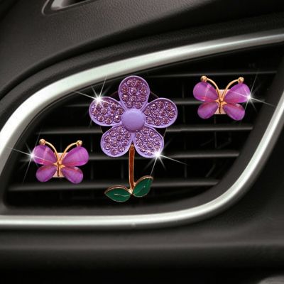 【DT】  hot1/3PCS Crystal Flower Car Air Freshener Lovely Little Butterfly Ladies Car Perfume Decoration Clip air refresher car fragrance