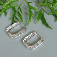 Sterling silver rectangle hoops with symbols | Engraved hoops | Bohemian ear hoops | Hoop earrings  | E1051