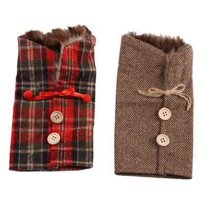 2Pcs Christmas Sweater Wine Bottle Cover, Newest Collar and Button Coat Design Wine Bottle Sweater Wine Bottle Dress Sets Xmas Party Decorations (Style A)