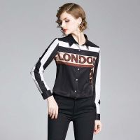 Womens Spring Summer Cartoon Printting Blouses Long Sleeve Shirts Top Female Slim Stand Single-Breasted Blusa Feminina