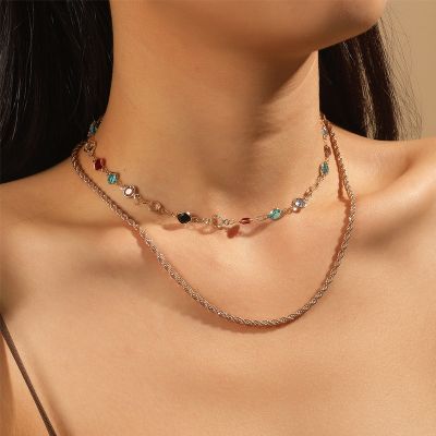 [COD] European and cross-border multi-layer chain necklace Womens crystal diamond blade