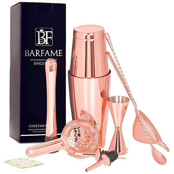 ชุดค็อกเทลบาร์,ชุดผสมเครื่องดื่ม,เชคเกอร์,ชุดเชคเกอร์ สีโรสโกลด์ 8 ชิ้น