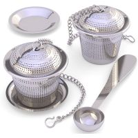 Loose Leaf Tea Infuser (Set of 2) with Tea Scoop and Drip Tray - Ultra Fine Stainless Steel Strainer &amp; Steepe