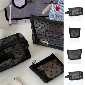 1pc Mesh Zipper Makeup Bag For Women, Casual, Large Capacity