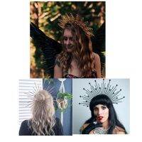 Halo Crown SPIKE headpiece เทพธิดา Sunburst พลาสติกทอง Met Gala Angel Goth คอสเพลย์อุปกรณ์เสริม