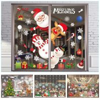 Merry Christmas Decor Window Stickers Santa Elk Wall Sticker For Xmas Home Door Window Display Decor Happy New Year 2022