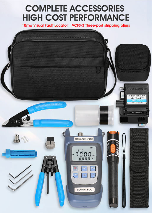 19pcsset-ftth-fiber-optic-tool-kit-with-70-10dbm-optical-power-meter-10mw-visual-fault-locator-free-shipping