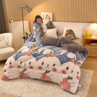 Couette en cachemire polyester double face à motif lapin mignon couette Sherpa bleue couverture chaude épaissie couette dhiver colorée