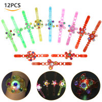 LED Light Up Toys 12Pcs Stress Relief Hand Spin Fidget Toys Double Snap Fastener Flash Luminous Spinning Top Gyro Bracelets Part