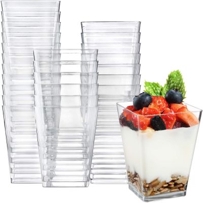 【CW】✉  Disposable plastic mousse cups clear ladder square pudding jelly rigid dessert stand bran yoghurt airline 10/20pc