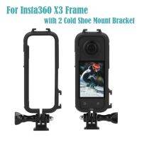 For Insta360 X3 Frame Standard Mounting Bracket Anti-collision Anti-drop Cage Border with 2 Cold Shoe Mount for Mic LED Light