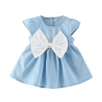 Lifetime Baby Girls Clothing Dress Bow-knot Short Sleeve Denim Mini Dress 0-2Yrs