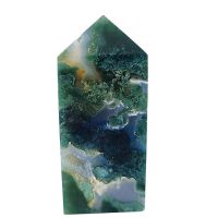 Natural Moss Agate Crystal Tower Wand Point Stone Obelisk Room Decoration Water Grass Aquarium Ornaments Wicca Healing Crystals