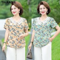 Mothers summer dress chiffon shirt 2023 new temperament print middle-aged and elderly womens summer western-style top mothers dress