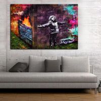 ใหม่ Banksy Seasons ทักทายความคิดสร้างสรรค์ Satire Street Wall Graffiti Art ผ้าใบพิมพ์ Dumpster Fire Home Decor ภาพวาดโปสเตอร์ New