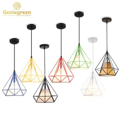 Nordic Pendant Light Metal Modern Hanging Lamp Minimalist Cage Lighting Fixture E27 Base Multicolor Lamp for Kitchen Dining Room