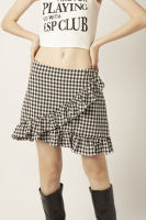 ESP กางเกงกระโปรงลายตาราง ผู้หญิง สีดำ | Gingham Skort with Ruffle Detail | 5910