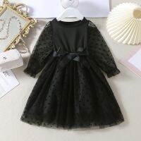 【Ladies shop】 Menoea Fashion Girls2 6 Y SpringNewDot Puff Sleeve Patchwork Meshtudress Vestidos Clothes