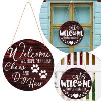 【LZ】♠❂  Front Door Decor Round Wooden Welcome Sign 1PC Front Door Decorations Outdoor Porch Welcome Signs Outdoor