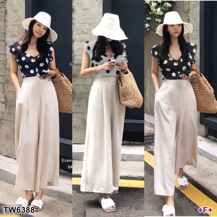 tw6388-set-2-ชิ้น-เสื้อแขนกุดลายจุด-กสงเกงขายาว