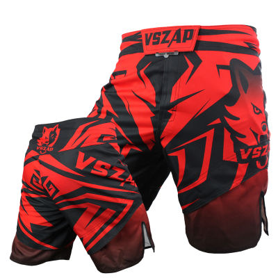 VSZAP MMA Shorts Grappling Boxing Muay Thai Mens Cage Fight Trunks Fitness Gym tatami Shorts (GreyRed)