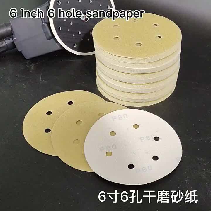 100 Pcs 6 Inch 6 Hole Sanding Paper Round Selfadhesive Flocking Sanding Putty Pneumatic Sanding