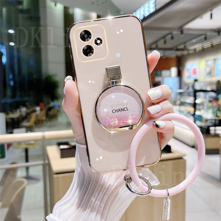 เคสมือจับสำหรับโทรศัพท์มือถือน้ำหอมแฟชั่นสำหรับ-realme-oppo-ฝาครอบหลังซิลิโคนกันกระแทกพร้อมสายรัดข้อมือปลอกอ่อนชุบ-c53-2023-realmec53