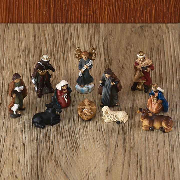 p7tjd-11ชิ้นชุดรูปปั้นพระเยซูคริสต์ขนาดเล็กเรซินตกแต่งบ้านของขวัญที่สวยงามการตกแต่งคริสต์มาสศาสนาหลากสี