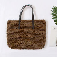 Women Handbag Summer Beach Straw Bag Rattan Woven Handmade Knitted Straw Large Capacity Totes Leather Shoulder Bag Bohemia