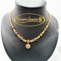 Inspire Jewelry สร้อยคอทับทิมชาตั้มรูปดอกไม้  หรือนพเก้าให้เลือกใส่ น้ำสวยแบบงานขึ้นห้าง หุ้มทองคำแท้ นน 2 บาท งานจิวเวลลี