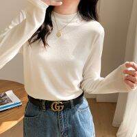 [COD] Threaded round neck bottoming womens inner early spring 2022 new stand collar slim long-sleeved T-shirt women