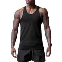 New Solid Workout Mens Fashion Casual Gym Bodybuilding Tank Tops Summer Mesh Sleeveless Breathable Cool Feeling Slim Fit T-shirt