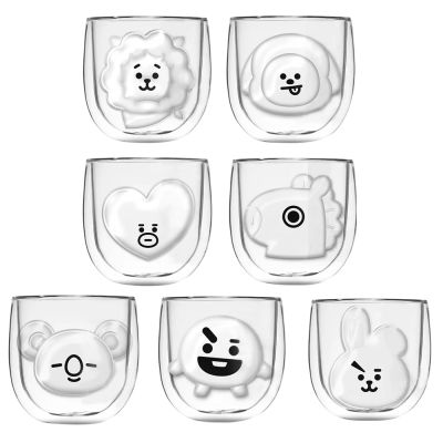 ร้อนการ์ตูนสองชั้น Borosilicate แก้วแก้วหมีถ้วยนมถ้วยน้ำในครัวเรือนถ้วยแก้วยิงถ้วยแก้ว Cup
