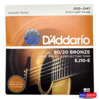 สายกีตาร์โปร่ง DAddario EJ10-E 10-47 Free สาย 1 Extra Light