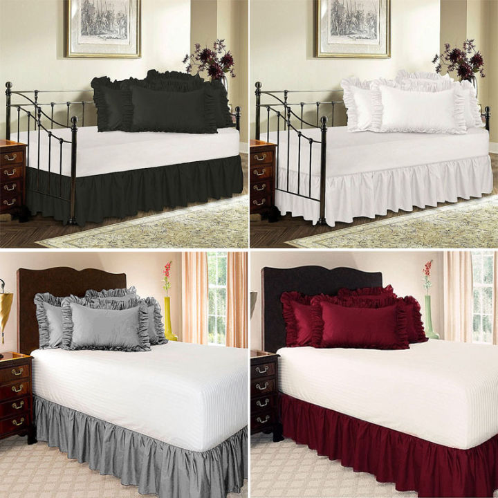 Wrap Around Easy Fit Bed Skirt Bedding Valance Elastic Band Bed Apron  Ruffled