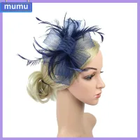 MUMU แต่งงานในงานแต่งงาน หมวกสำหรับตกแต่ง ค๊อกเทล แถบคาดศีรษะ fascinator ลายดอกไม้ขนาดใหญ่ ขนนกสำหรับผู้หญิง คลิปหนีบผม