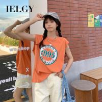 IELGY เสื้อยืดแขนกุดกีฬาหวานหลวมของผู้หญิงอเมริกาแบบย้อนยุคเทรนด์เสื้อเกาหลี