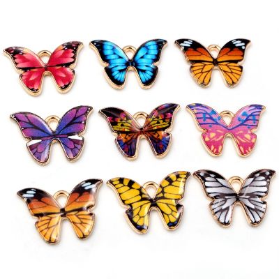【YF】 10 pçs / lote 21x15mm pingente de borboleta colorido esmalte pequeno charme colar pulseira faça você mesmo acessórios para fazer joias