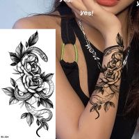 Sexy Flower Temporary Tattoo Female Body Art Painting Arm Leg Tattoo Sticker Realistic Fake Black Rose Waterproof Tattoo